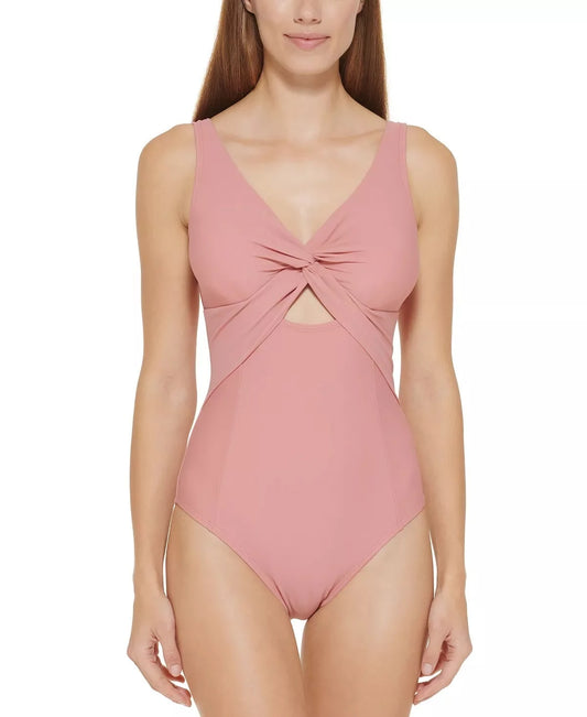 Peek Boo Women's A Dkny Swimsuit One 14 Twist Piece Size Pink