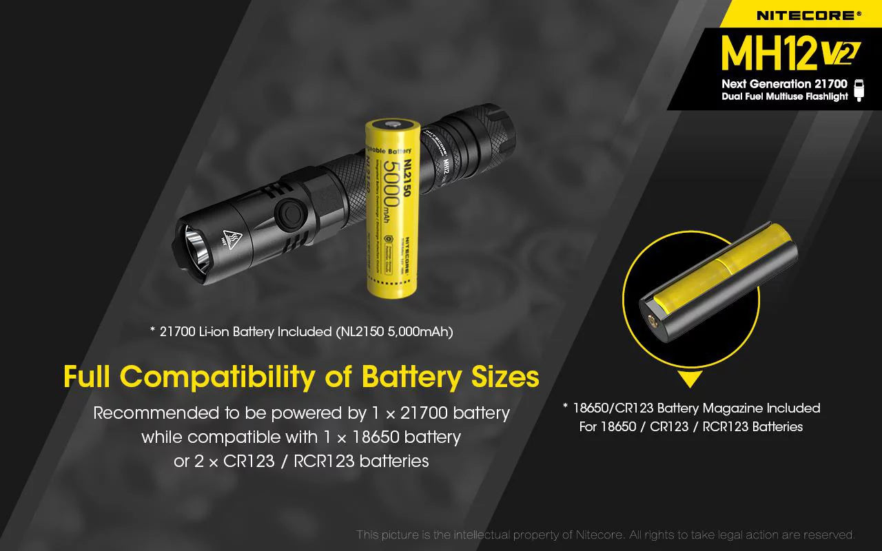 Lumens Nitecore V6 Light +Eco-Sensa Utility (Included) USB Combo: CREE V2 LED Battery Rechargeable w/LR10 XP-L2 -21700 Cable MH12 Pocket USB Flashlight -1200