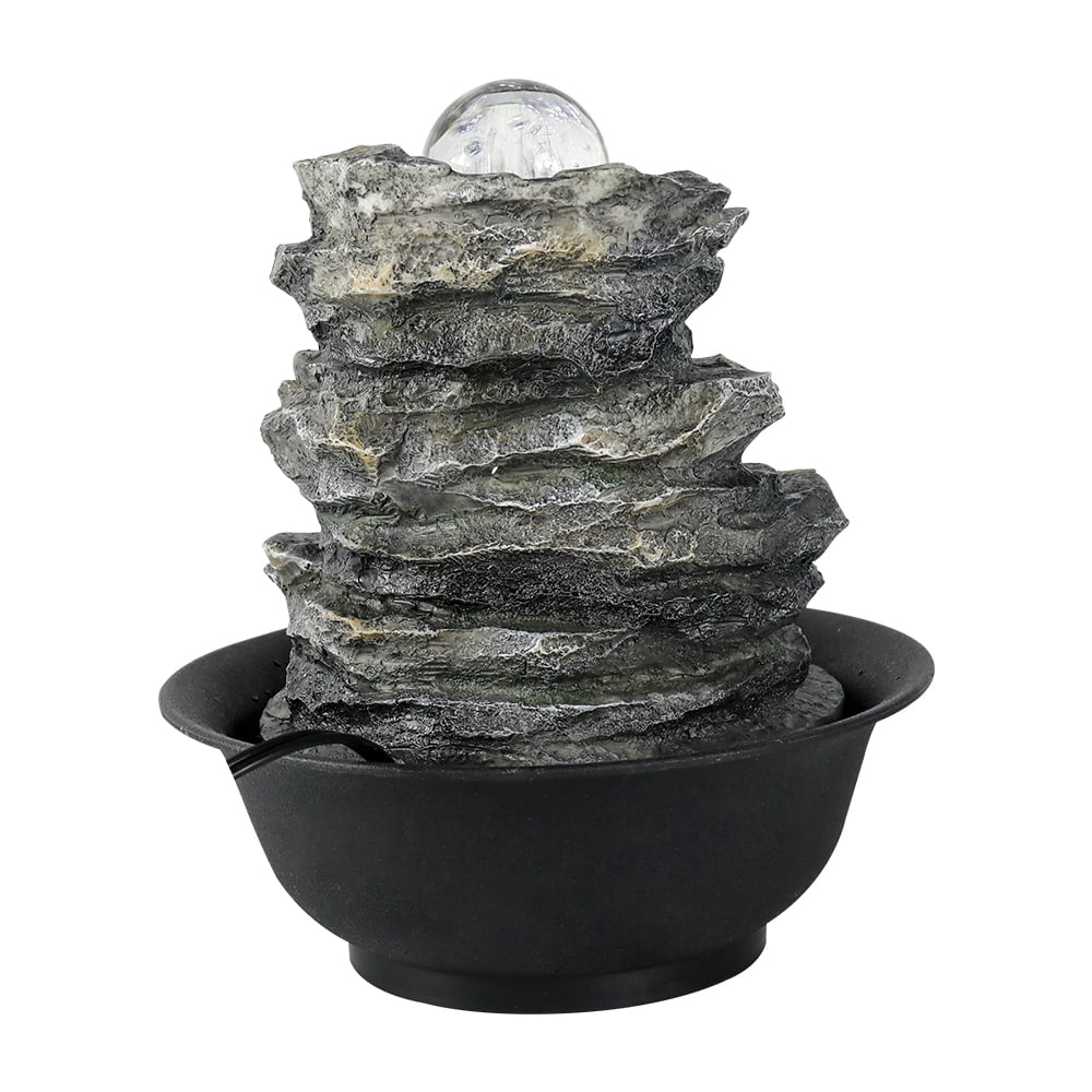 Lights Water Rock Falls 4-Tier Tabletop 8.3-inch and with Fountain Home Office Cascading Decor for LED High