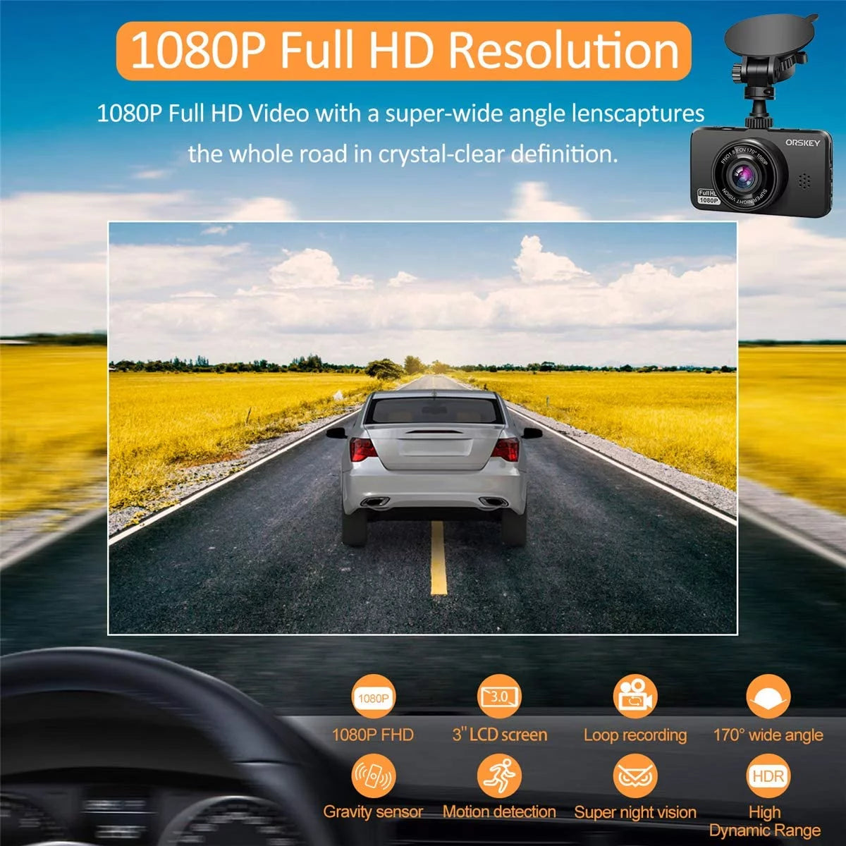 Lens Cars and and and Dash 1080P Wide Cars Sony G-sensor Recording Front Rear Dashcam Camera Angle Sensor for with Cam Included In Card ORSKEY for HD Car Loop Dual 170 Full SD