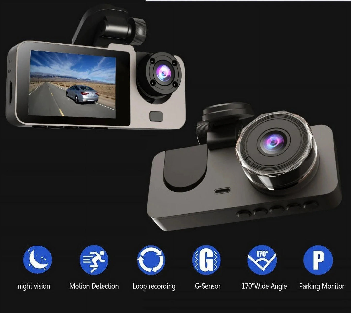 Car Night DVR Dash Camera 3 Vision Recorder. Video Car