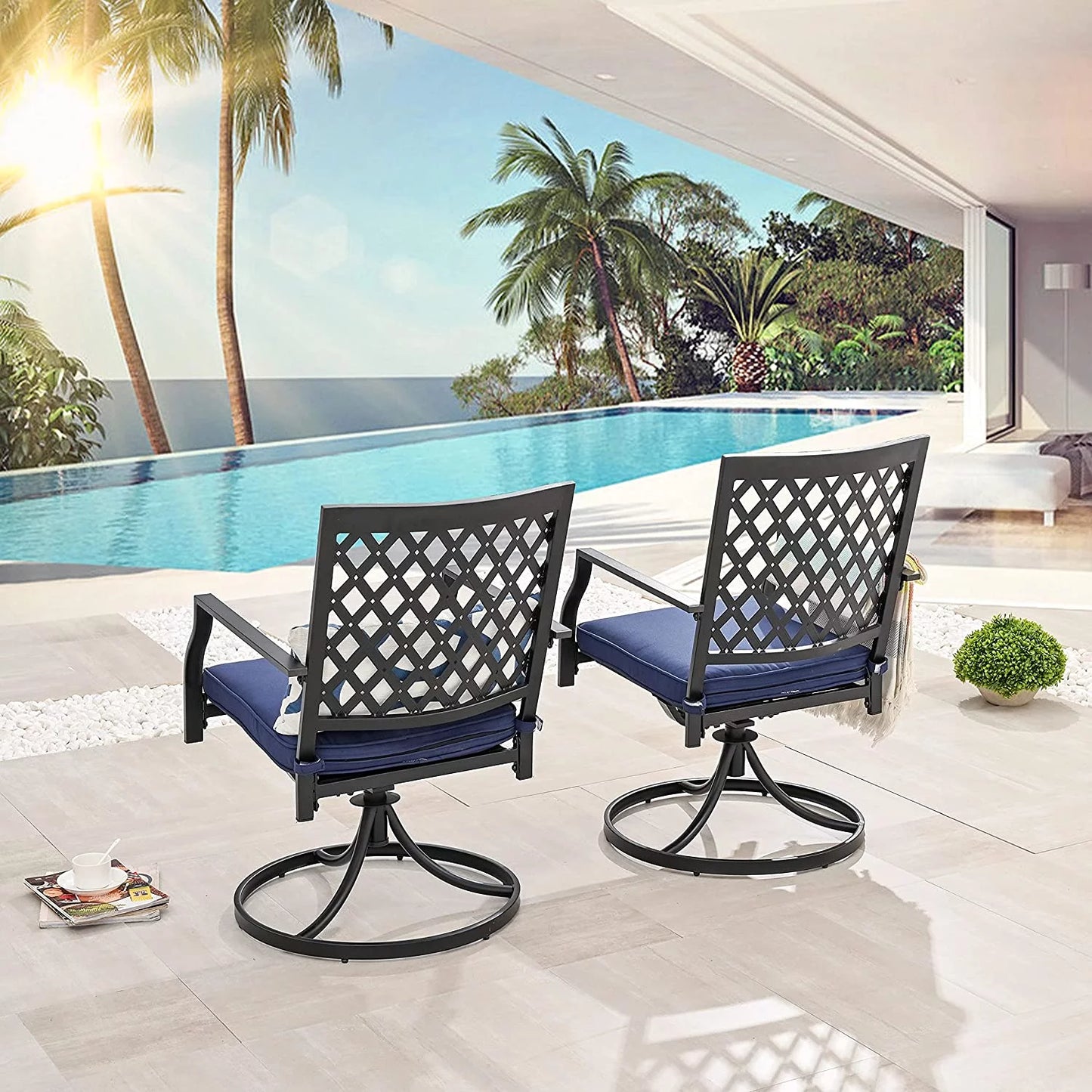 Chairs Dining Rocker Set 2 Patio With Swivel Cushion Chairs Outdoor Metal Of Furniture