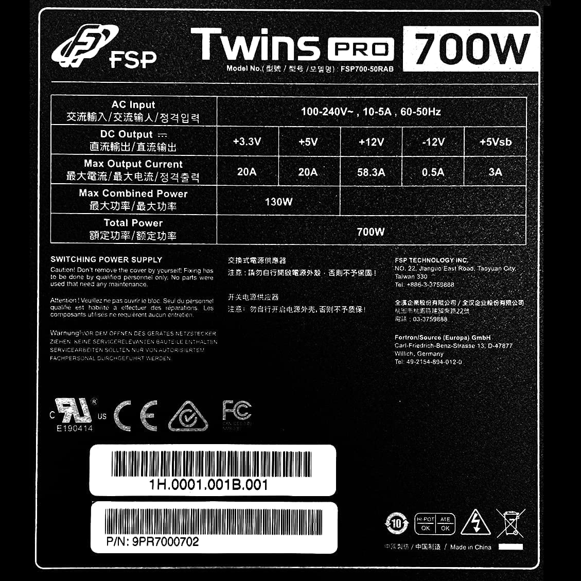 Pro Pro ATX Module ≥90% Hot-swappable Dual 1+1 Supply (Twins Power FSP with Twins Software 700) Monitor PS2 Efficiency Guardian Redundant Digital 700W