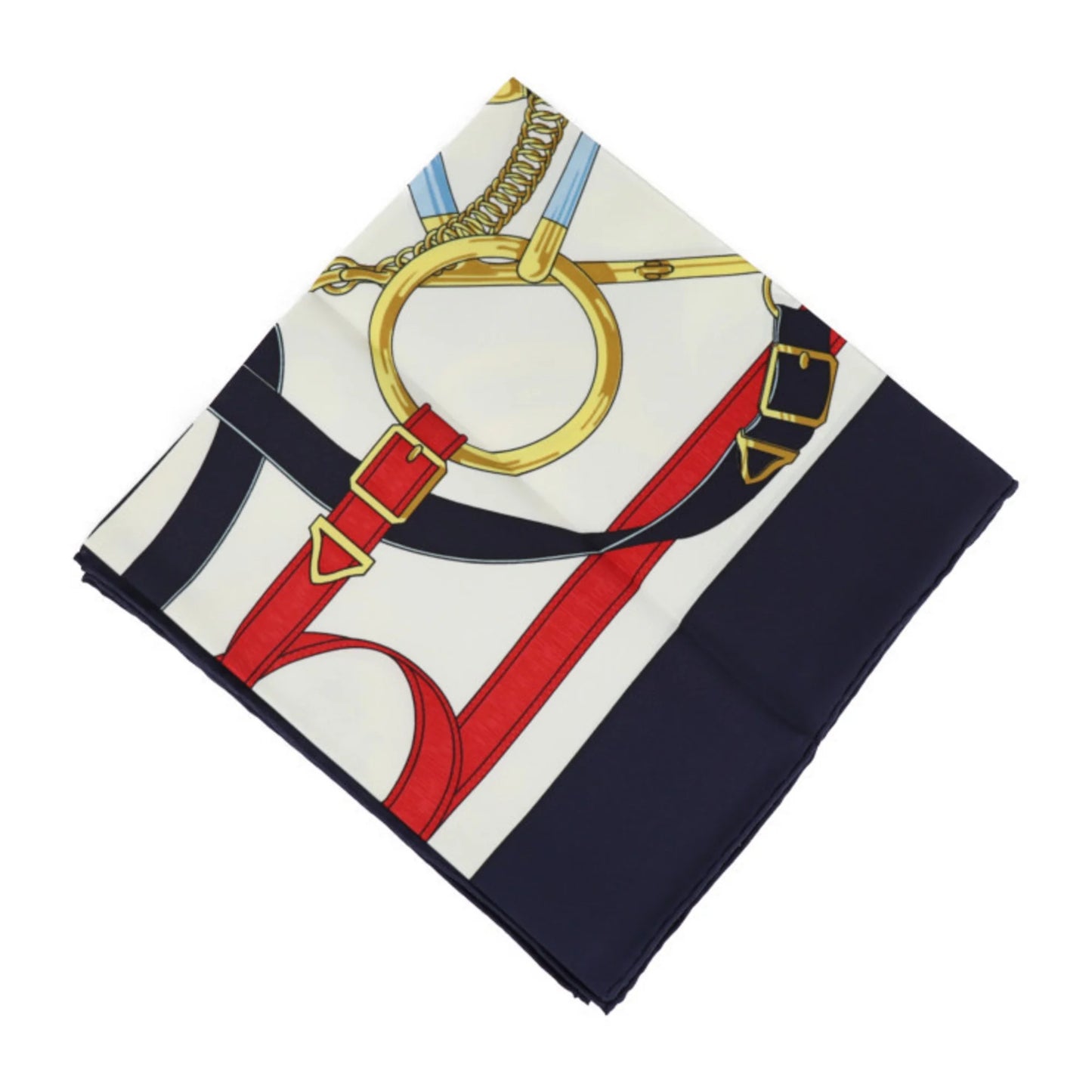 Silk d’or Eperon Blue Spurs Pre-Owned Carre90 Multicolor Golden Scarf New) HERMES (Like