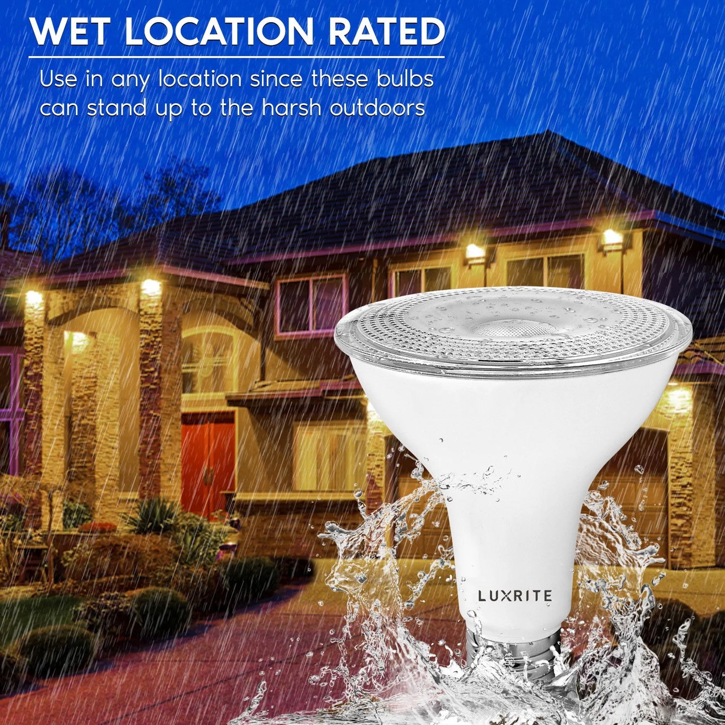 LED Luxrite Base Listed E26 Light PAR30 Warm 12-Pack 2700K Rated 850 11W Bulb Wet Lumens White Flood Dimmable UL