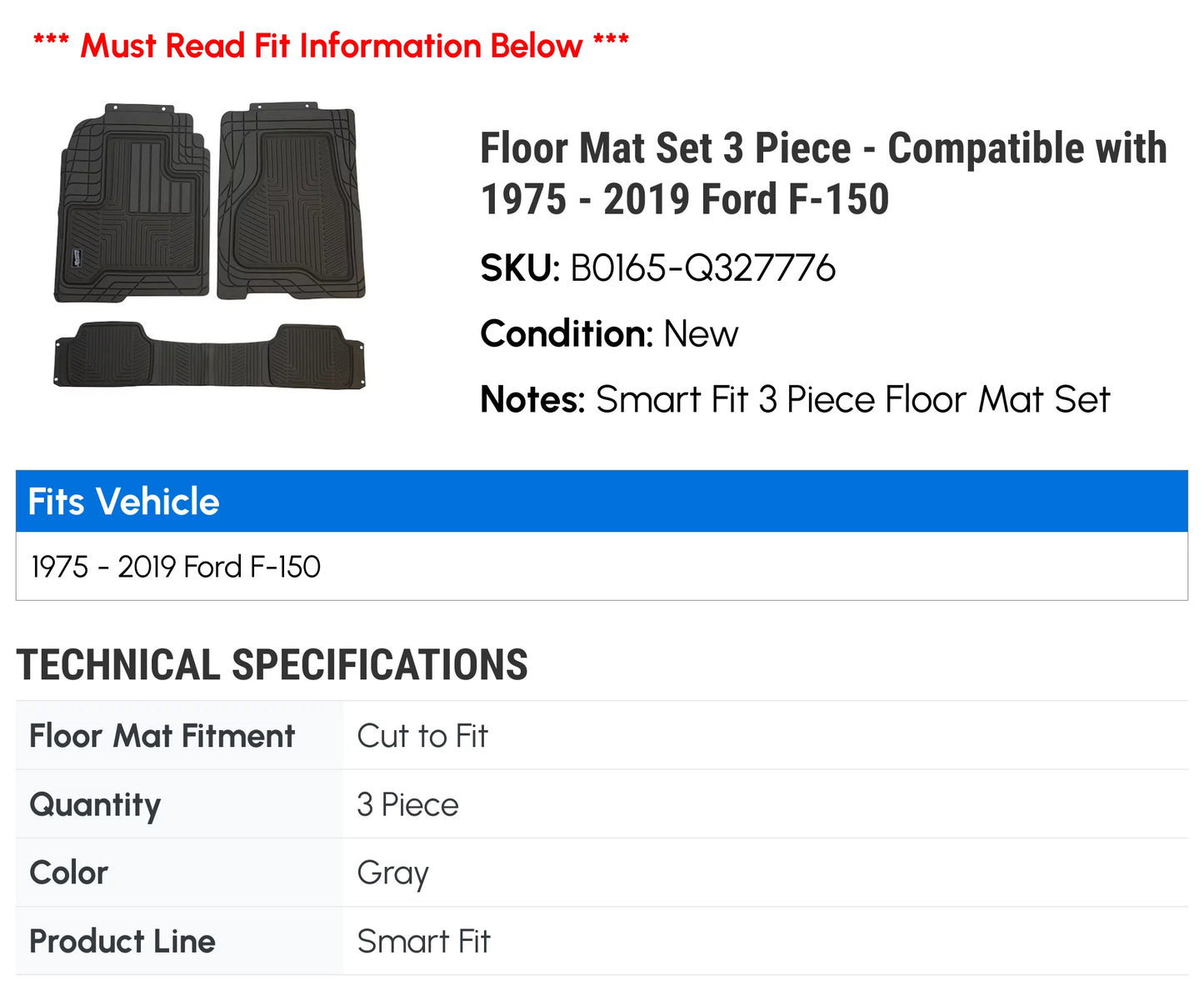 1988 Floor Mat Set 1984 1989 Ford 3 1987 1990 - with 1986 II Piece - 1985 Bronco Compatible