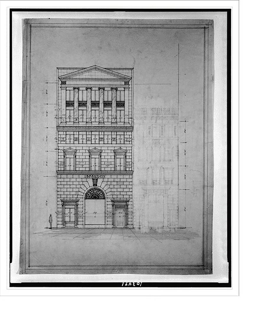 [Two Saul N.W., (15th Street, North Print, x Front. Washington, 21-7/8" 17-7/8" building Elevation], Framed D.C.). B.F. for buildings Historic office