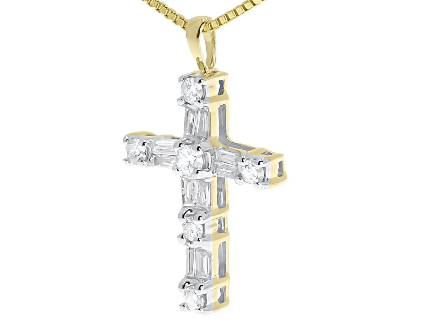 Round Diamond 14k (0.50 Yellow Baguette Gold Cross Mini ct)