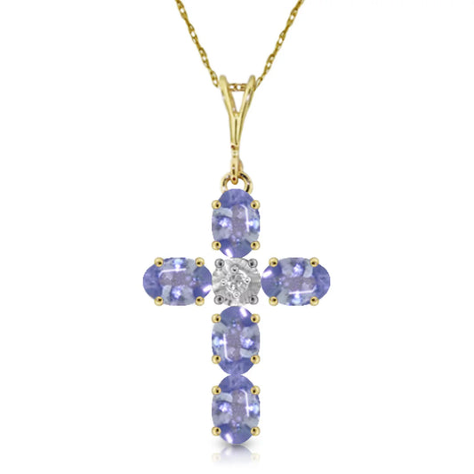 Cross Gold Tanzanite 14K CTW Necklace Natural Diamond Solid 1.75