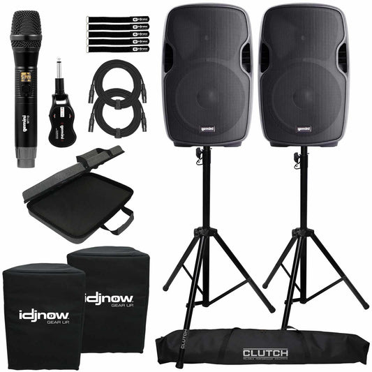 UHF Single AS-1500P GMU-M100 Speakers 15" (2) with Package Microphone Channel Active Gemini