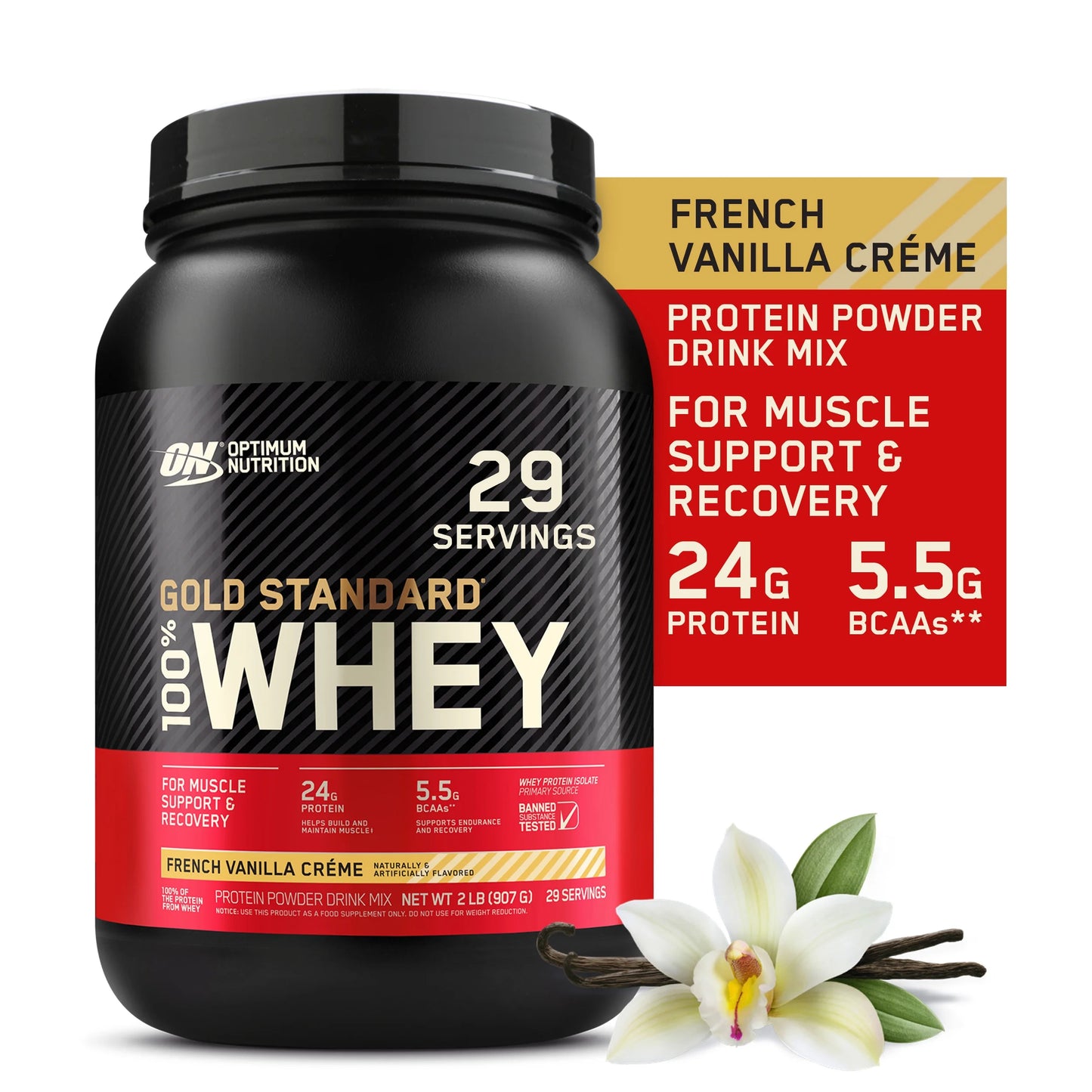 Nutrition, Creme, Gold French Servings Protein 100% lb, Optimum Vanilla Whey Powder, Standard 29 2