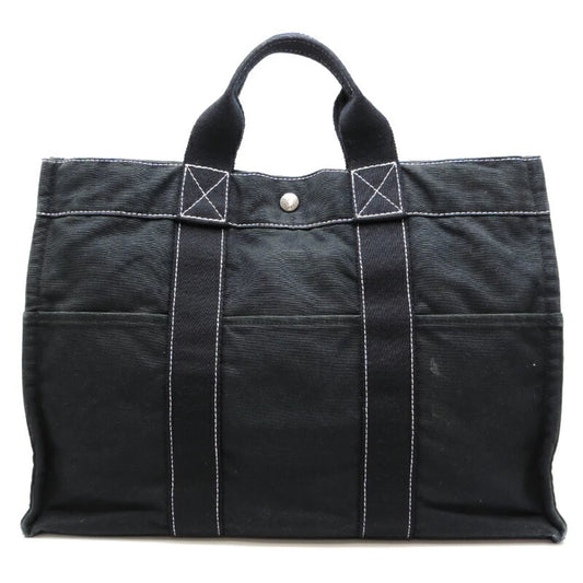 Black Cotton (Fair) Deauville MM Hermes Ladies Canvas Pre-Owned Tote Bag