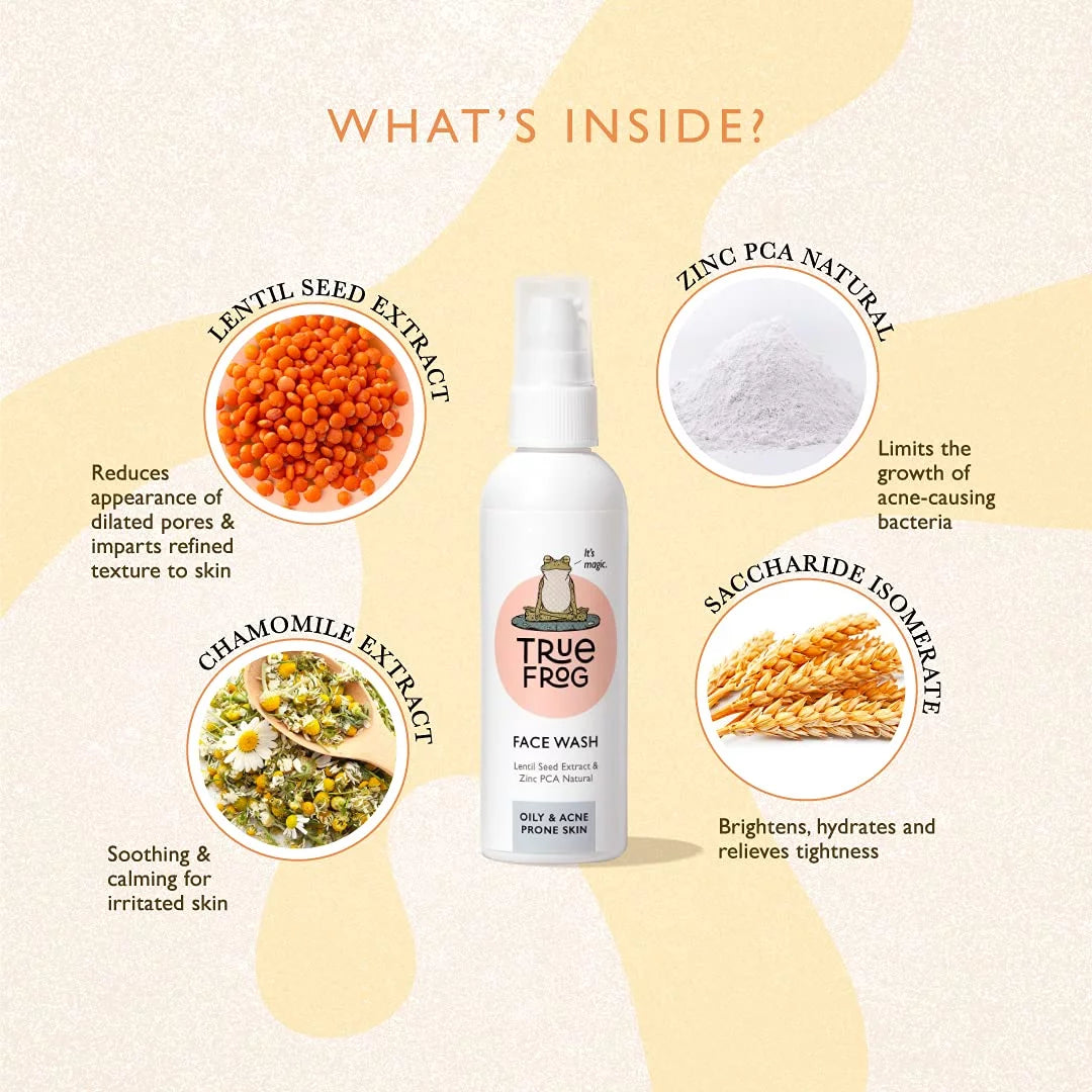 PCA Lentil Excess with ml) Skin, Smoothens and (100 Oil Chamomile, Softens, Pimples Oily Zinc - Extract, Face Wash for Skin Natural for Brightens, Seed Acne FRoG TRue Controls and