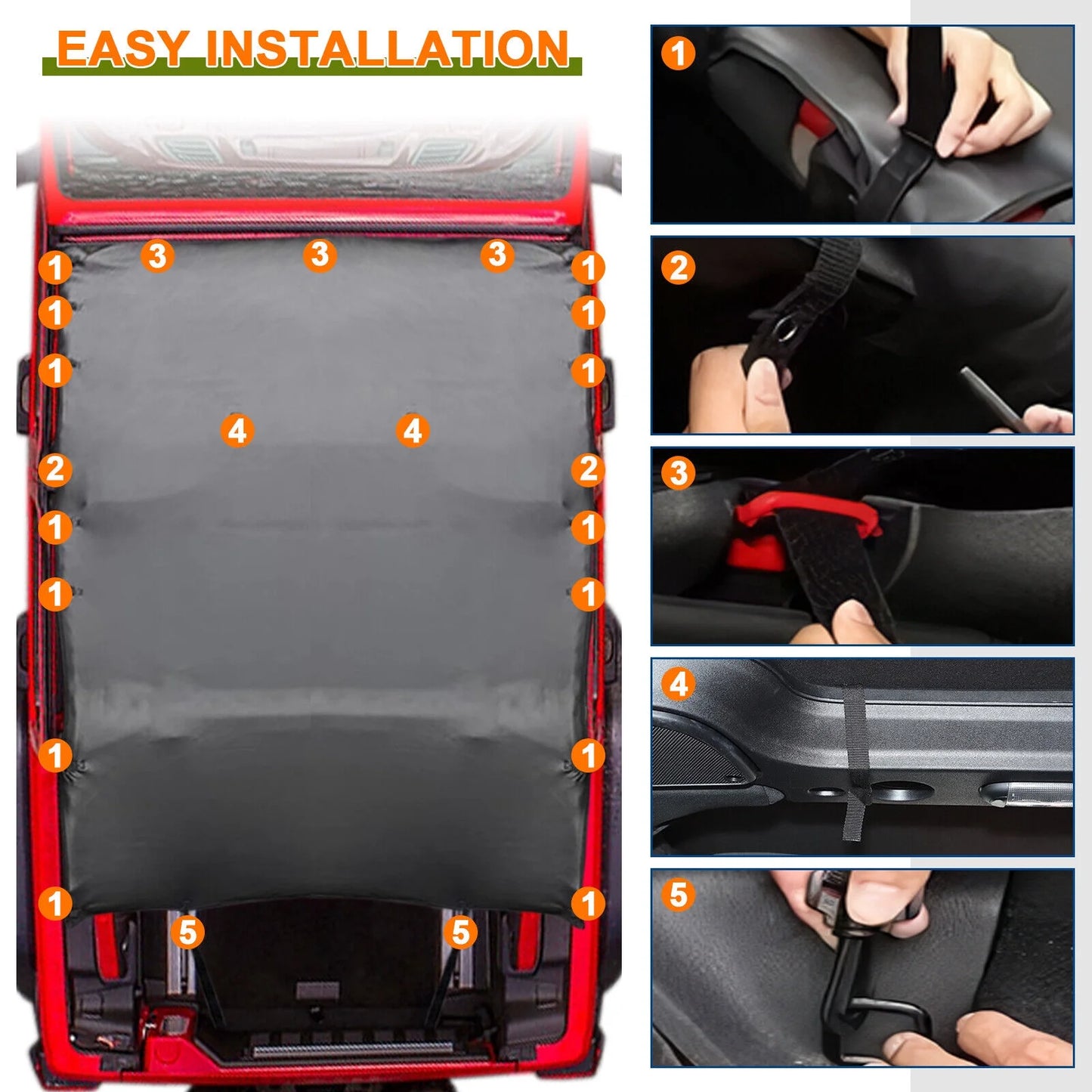 2007-2017 Anti-UV Top Roof Top Wrangler Soft Cover Black Bikini Extended JK PU 2-Door Top Jeep for Leather