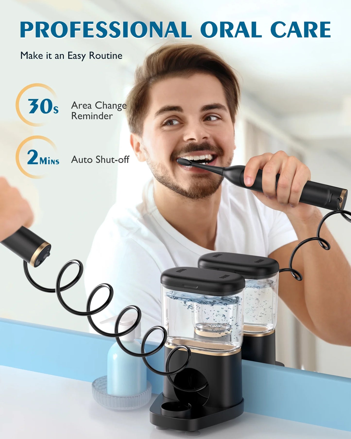 Toothbrush Braces Life, Gums, Cordless 2 Electric & 1 - with Waterproof and IPX7 for Flosser AGPTEK Levels Combo, Water Flosser 5 Teeth, in Sonic Toothbrush Days 500ML, 14 Water Battery