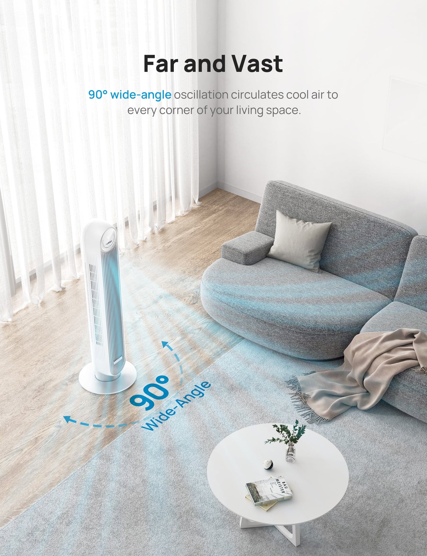 Control, 4 Speeds, Fan, Oscillating, Remote, with Voice Smart Dreo Tower 4 Modes, Fan Quiet Timer，white 90° 8H WiFi