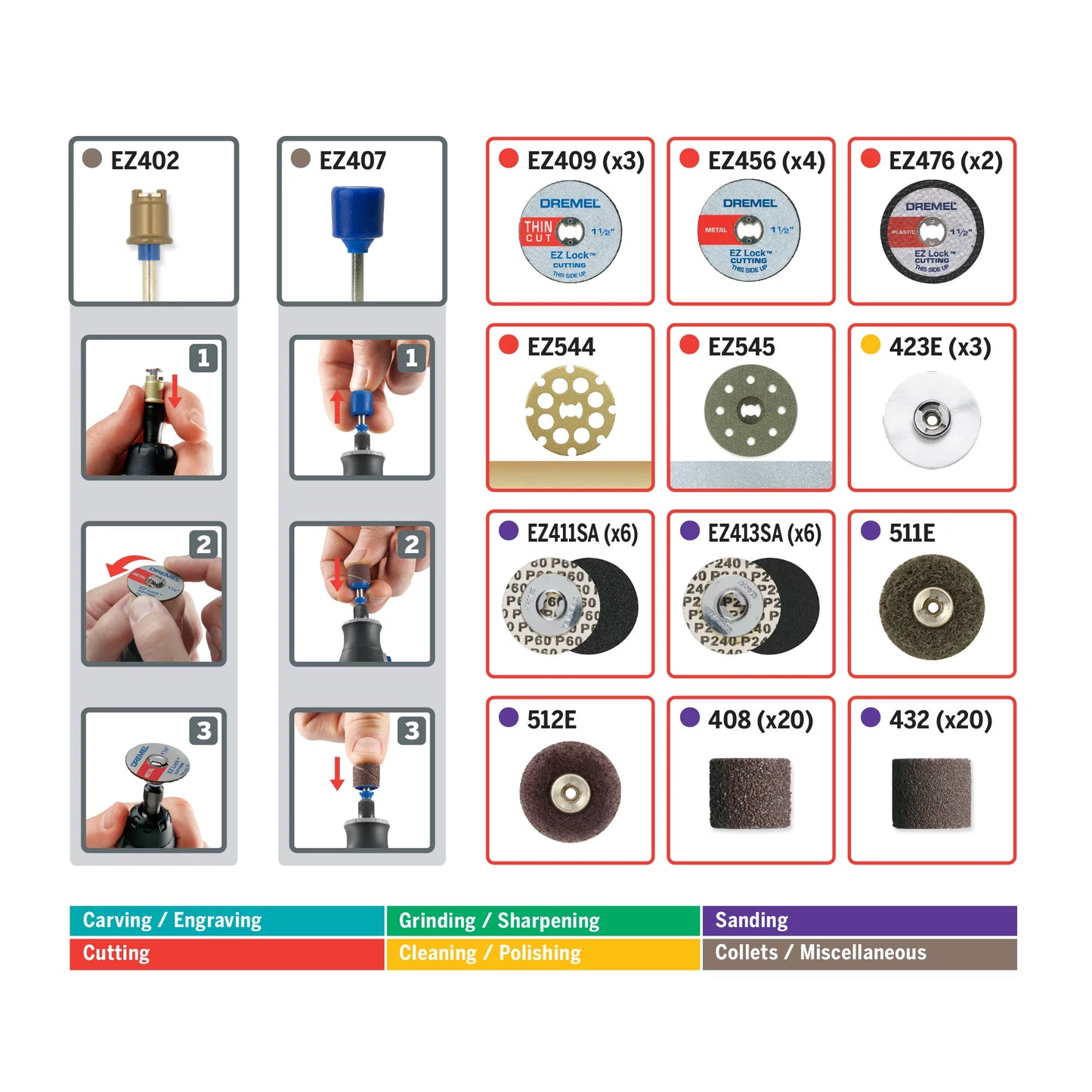 Changes, Clean, 70-Piece Drum to EZ-Lock and EZ EZ Tool Storage All-Purpose Polish, Rotary EZ725 Accessory Dremel and Sand for Mandrels Faster Kit, Cut, Accessory Accessories