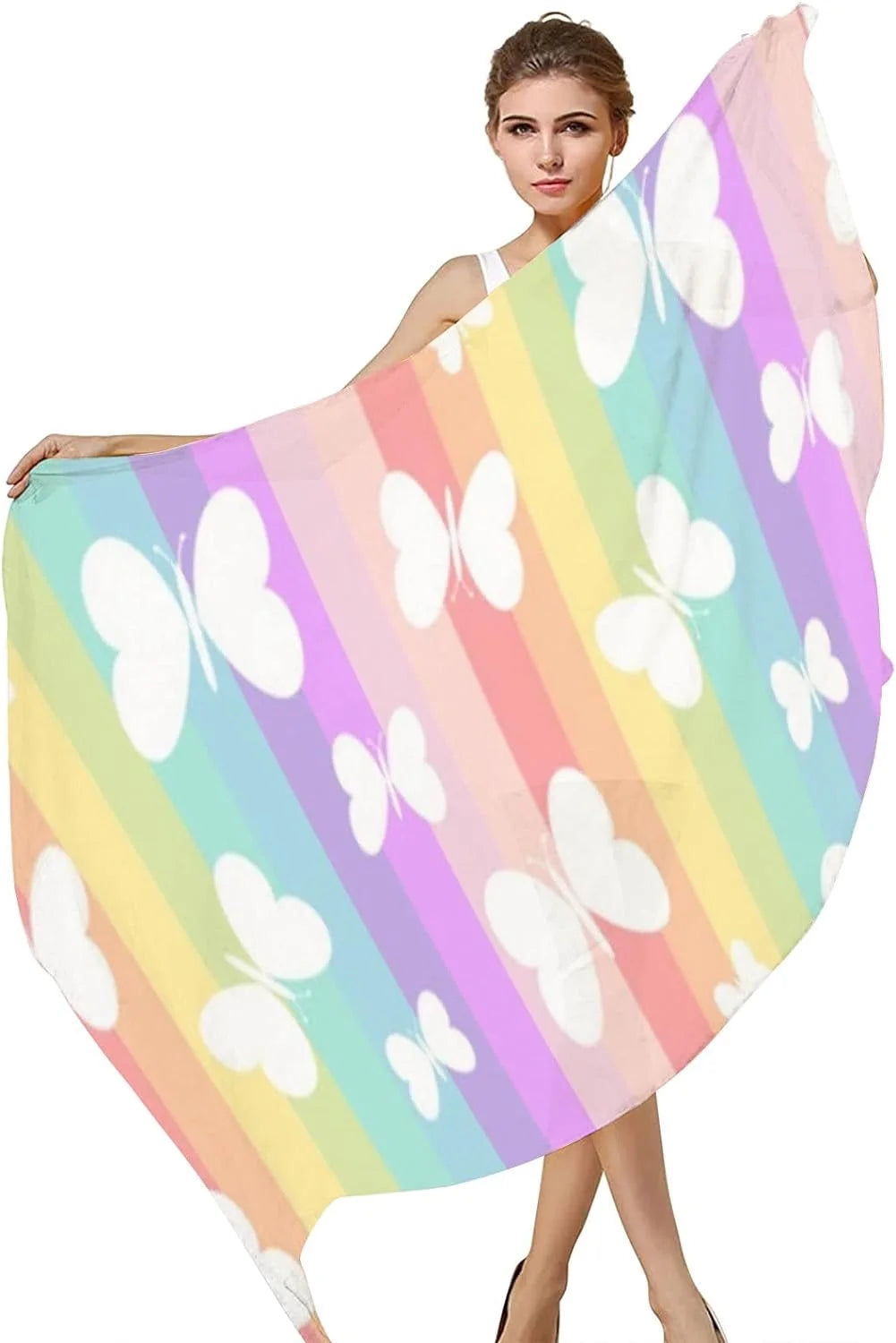 Shawl Long Neck Scarves Butterflies Lightweight Scarf Stripes Silk Girls Wrap On Rainbow Women for Hyjoy