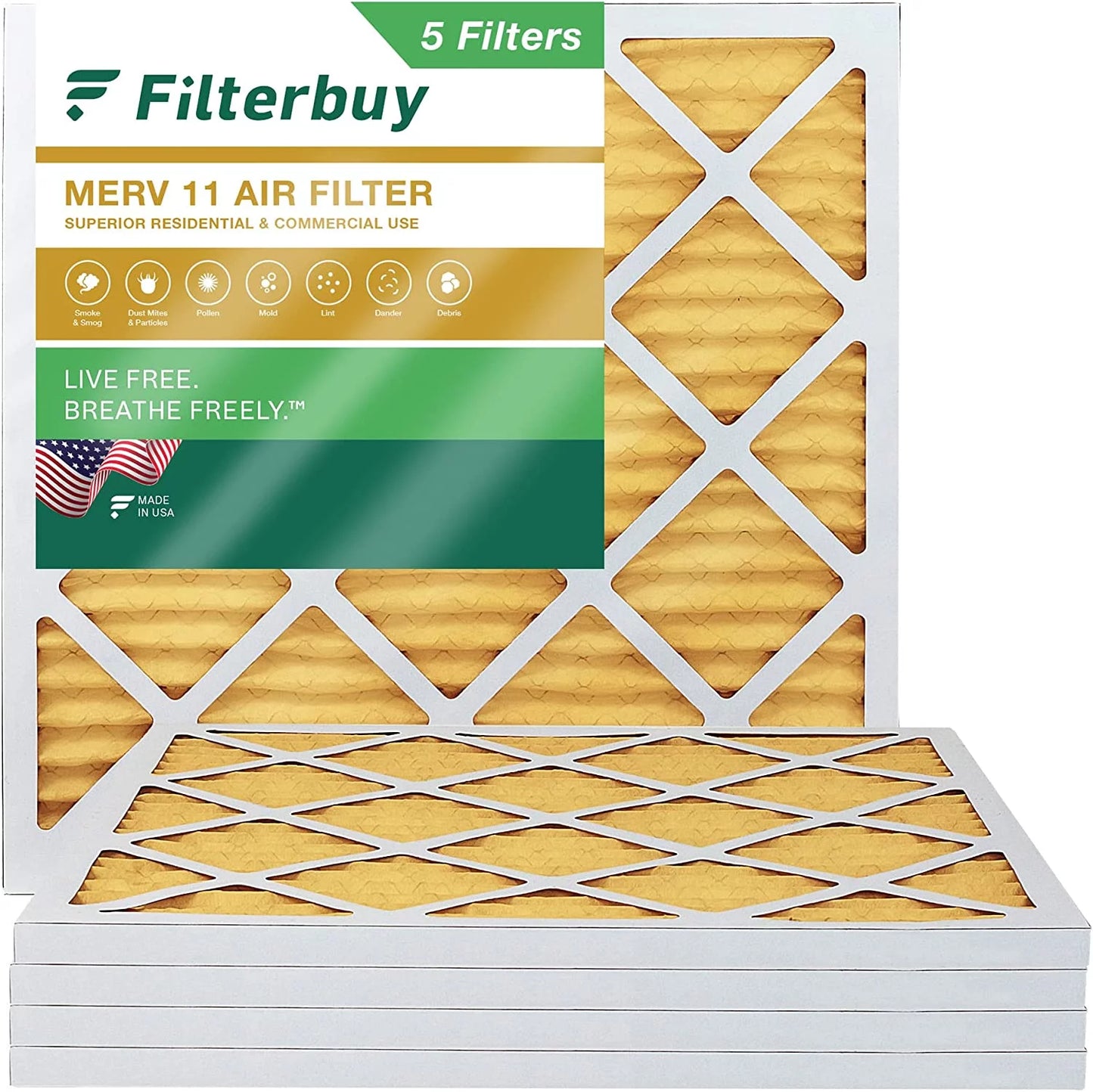 (5-Pack) 11 MERV Filterbuy Air Furnace 24x24x1 AC HVAC Filters Pleated