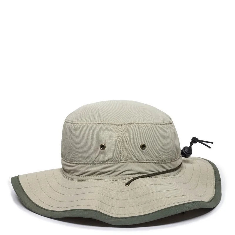 Leather Explorer Khaki Hat Outdoor BH-600 Sunblock Cord Chin Cap