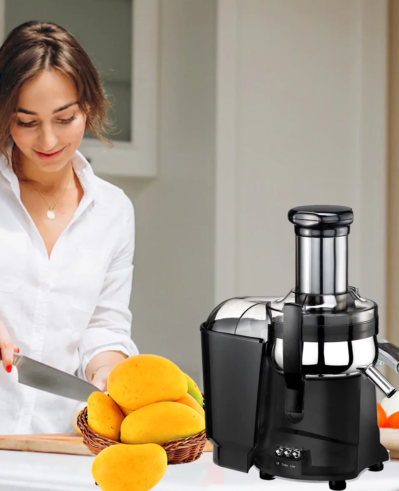 (Black) - Hand for Centrifugal Juicer Vegetables with Juicer & Press Safety Latch Fruits