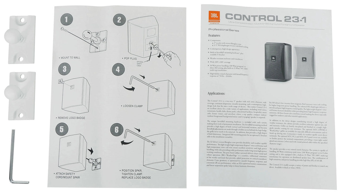 White Control Commercial Indoor/Outdoor + 3" JBL 23-1 Wall Amp Speakers (10) 70v