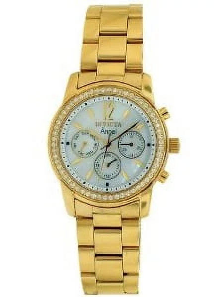 White 11771 Women's MOP Dial Plated Gold Angel Stainless Steel Watch Invicta