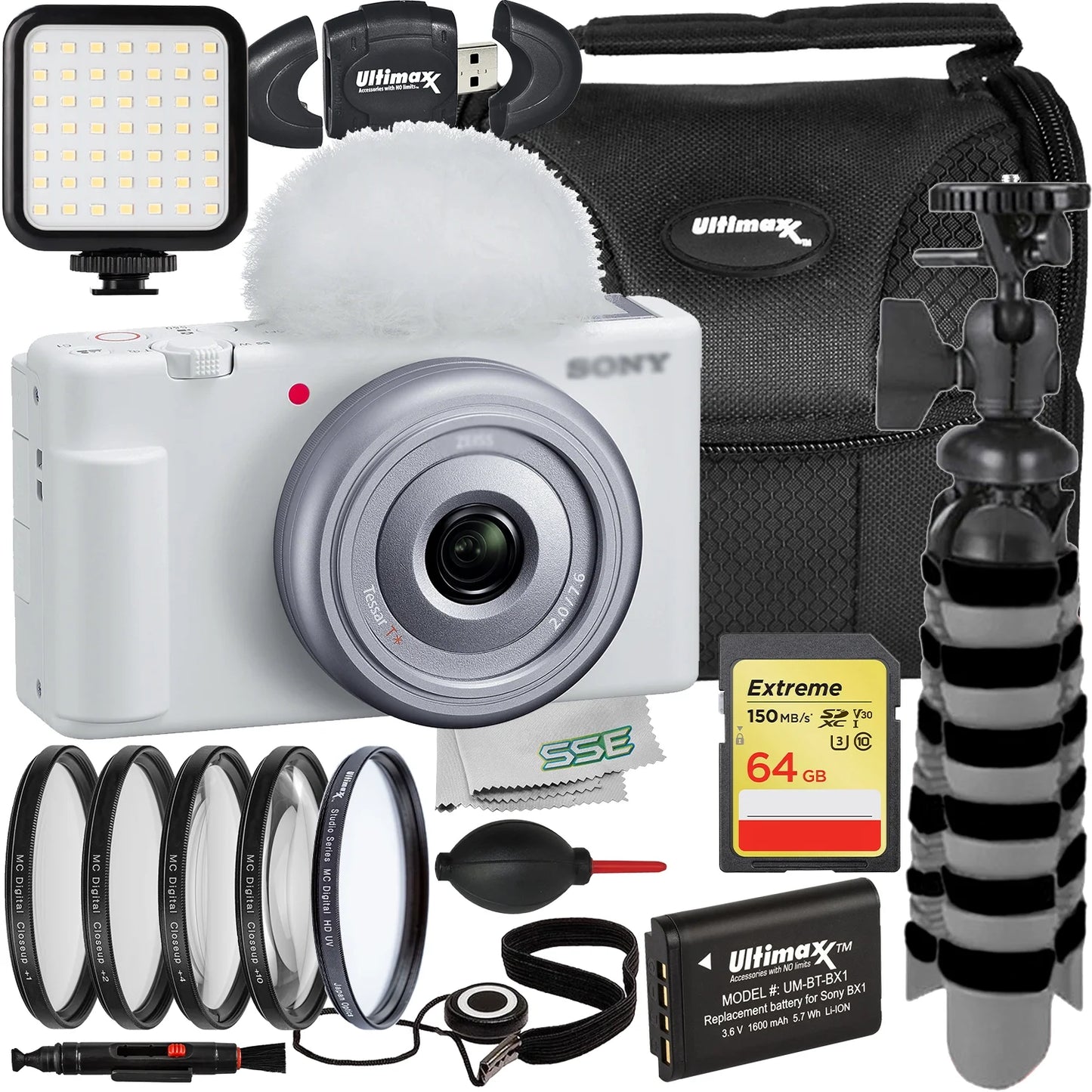 Replacement Macro Bundle) Memory Extreme Sony (20pc Kit, Bundle (White) Battery Ultimaxx - & 64GB Filter Close-Up Camera ZV-1F Essential Includes: 4PC More Card,