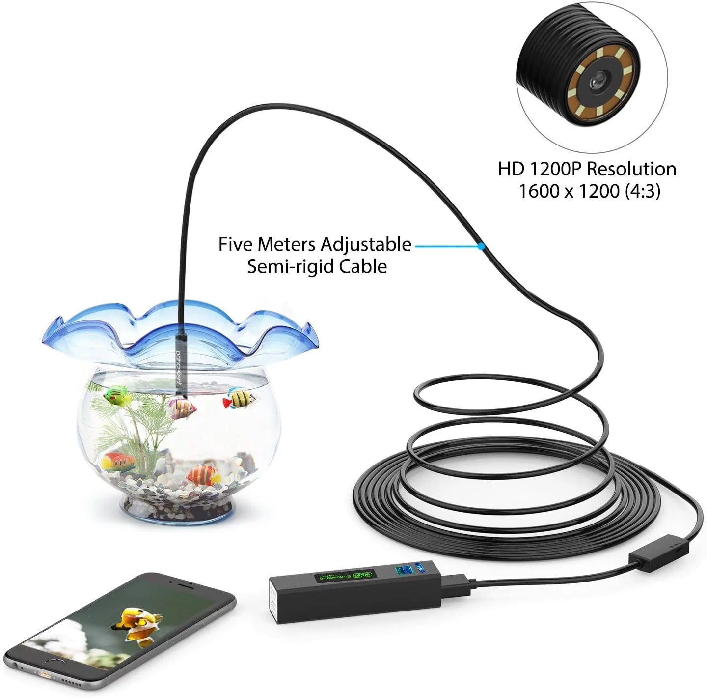 WiFi Endoscope (5 for 1200P Table Rigid Camera Pancellent with PC Camera Smartphone Light Borescope HD iPhone FT) Metes,16.5 8 Wireless Cable Snake Ipad LED Inspection Android