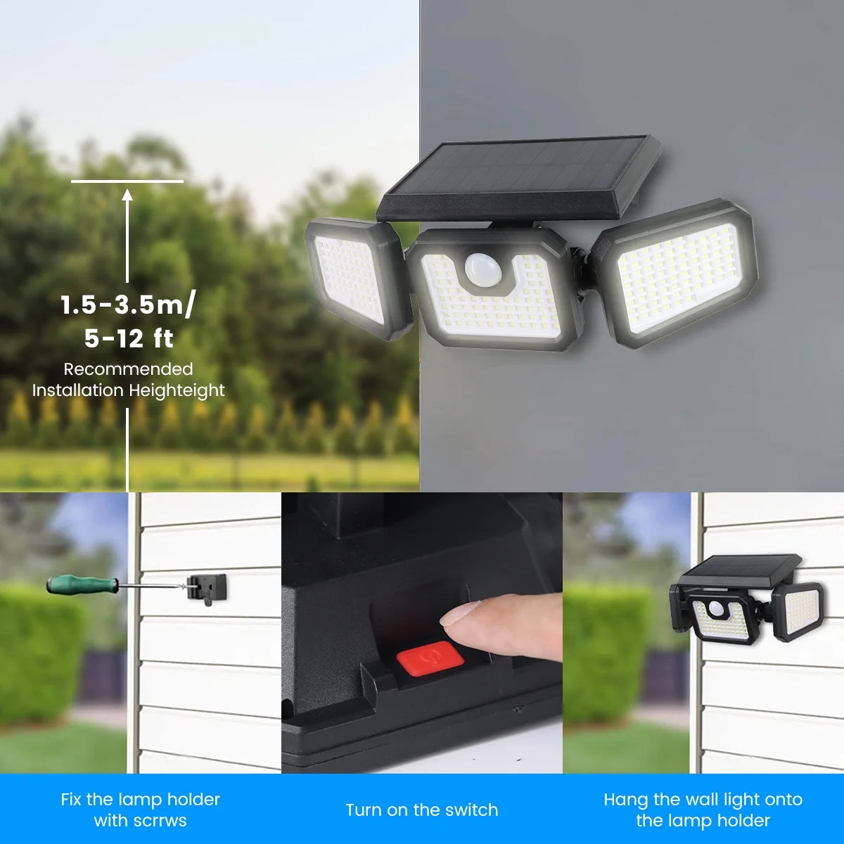 Outdoor with Yard 210LED Control Heads - Lights Waterproof for Lights Outside Lights 3 Yyton - Security Remote Motion Packs) Garage Flood Solar (2 Sensor 2500LM