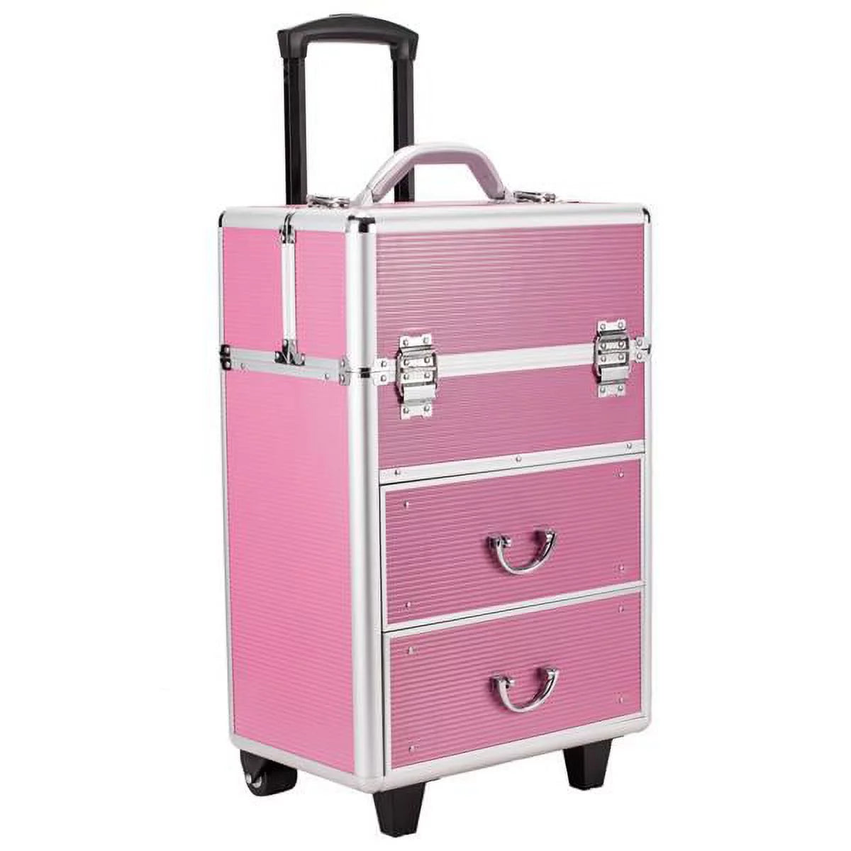 Lockable Tier with Cosmetic Train Case 4 Extendable Pink Trays Miekor Makeup