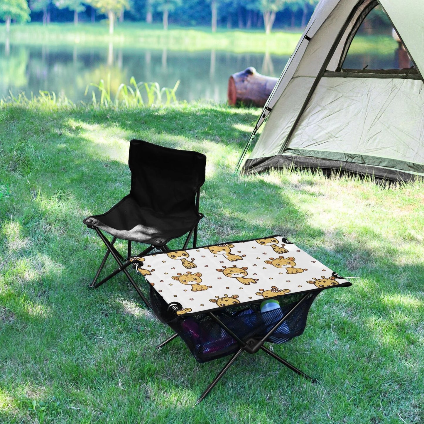 Table Table Camping Storage BBQ Bag Travel for Beach Pattern with Cartoon Giraffe Portable Fishing Outdoor Compact Picnic Folding Cute Table