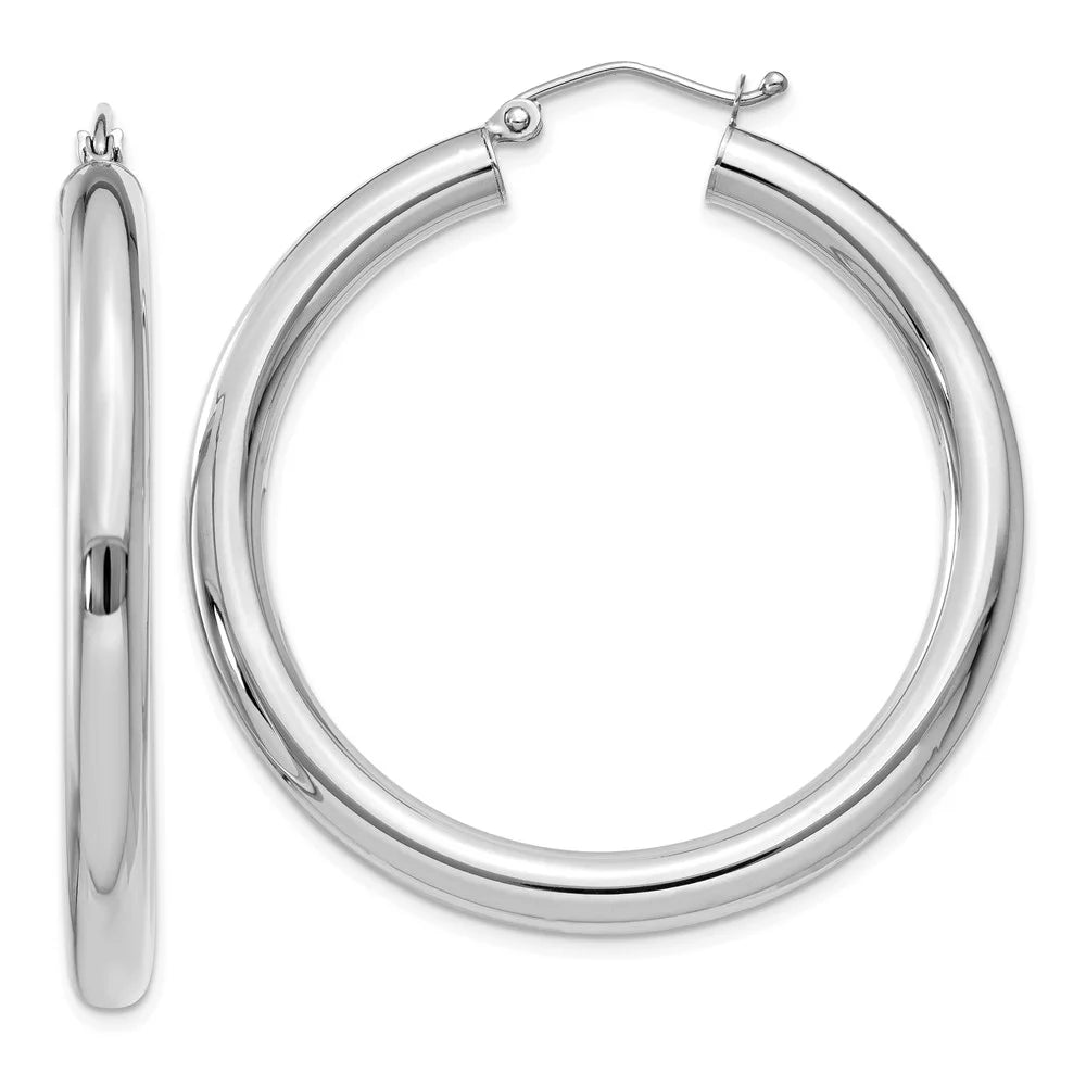 Polished Women Hoop Lightweight Real White Teens; and 14kt for Men for Gold Earrings; Tube 4mm and Adults