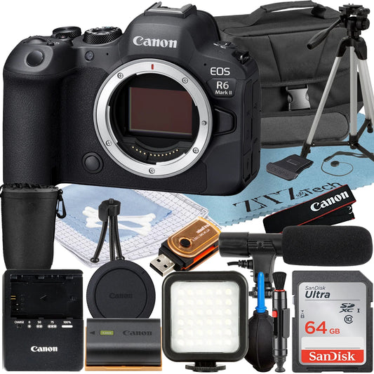 Canon + ZeeTech LED 64GB Mark II Mirrorless Accessory R6 EOS (Body) with Bundle + Camera Memory Flash Card Case + SanDisk