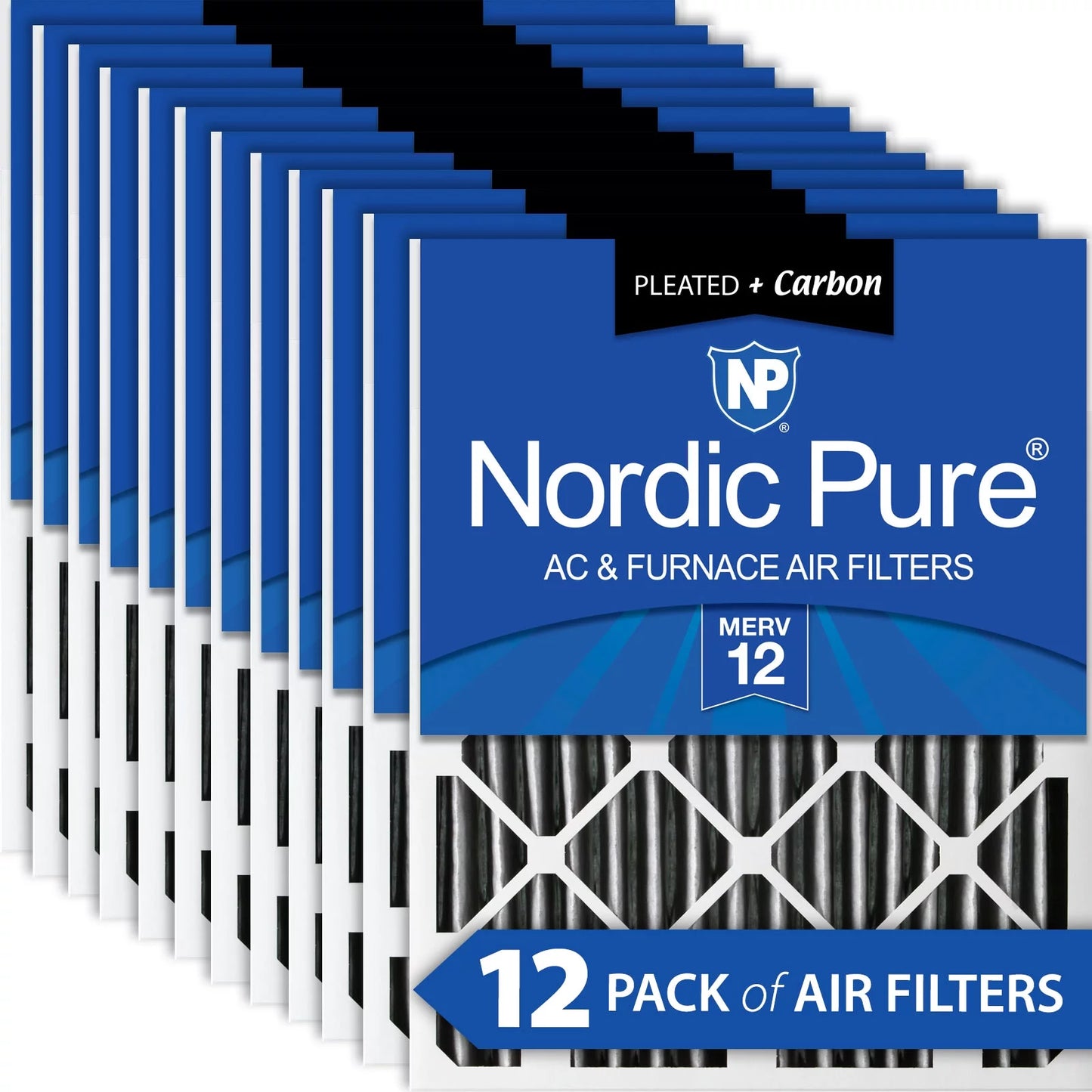 20x20x2 Air Filters Pack Plus 12 Nordic Pleated Carbon Pure MERV Pleated 12