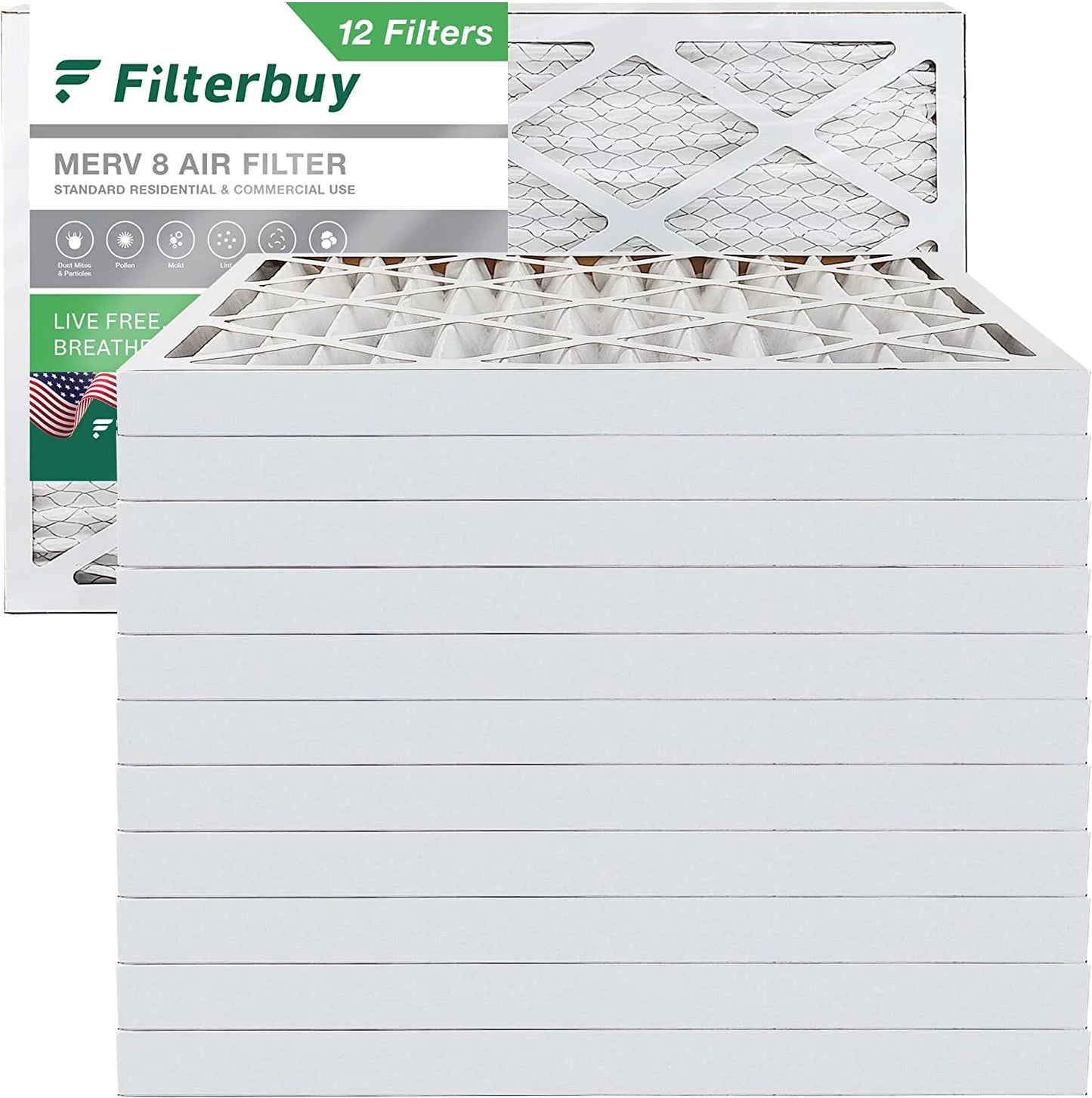 AC Filterbuy Filters 8 Pleated (12-Pack) MERV HVAC Furnace 12x36x2 Air