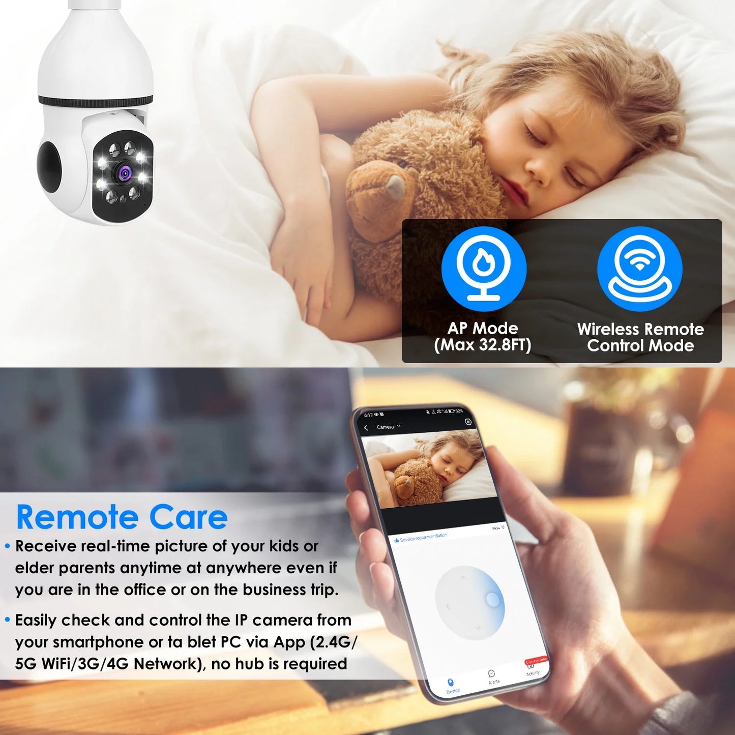 Camera Degree Vision Alarm Audio Surveillance WiFi E27 Wireless Bulb Control Camera APP 360 Electric Security Tracking Panoramic 1080P Motion Night iMounTEK Two-Way FHD