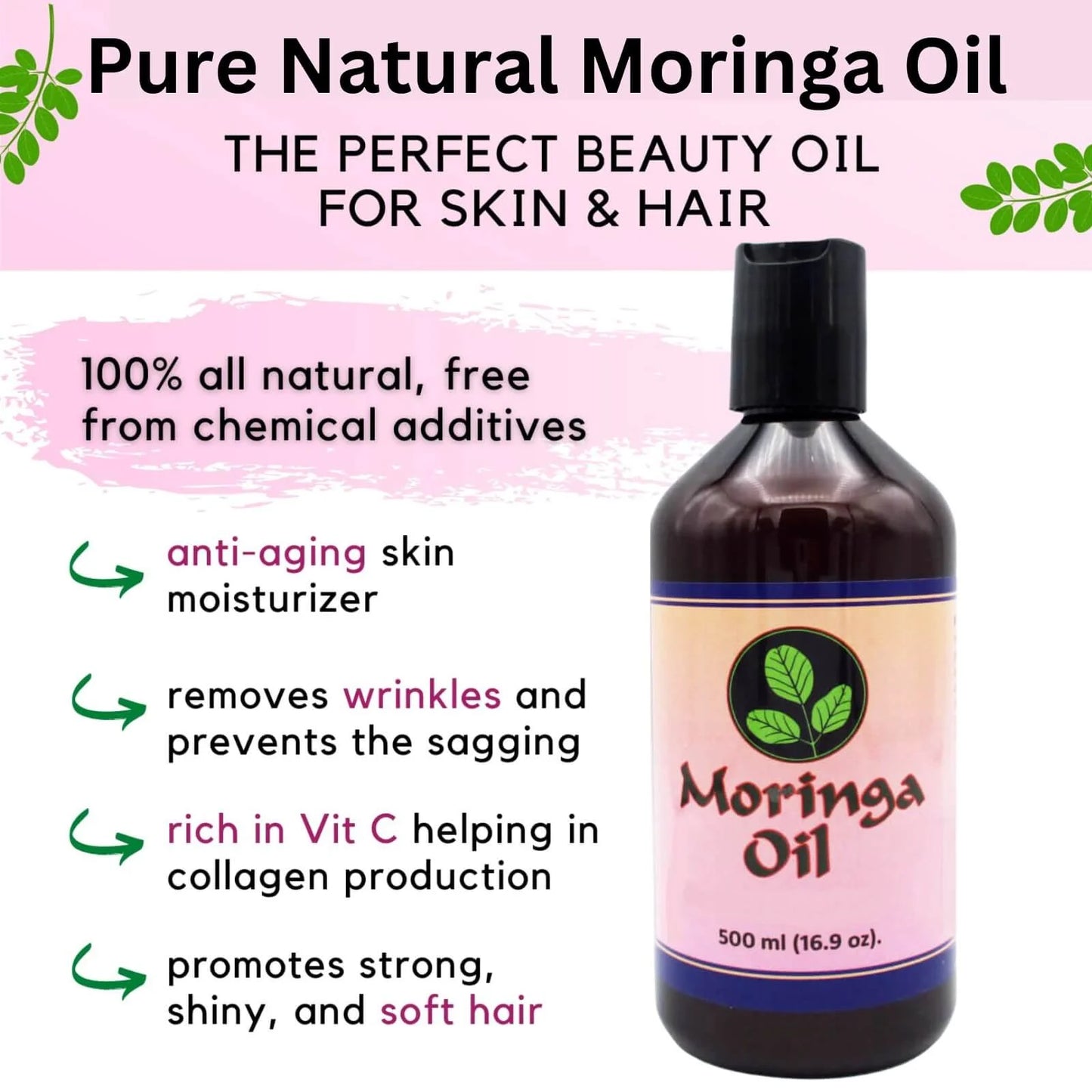 Oil 93 by Oil Moringa Hair Moringa Energy oz, for Skin Nutrients Life 16.9oz with Pure Oil, Moringa Seed and (500ml) 16.9