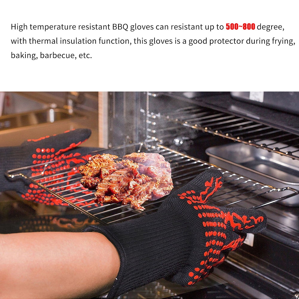 500~800℃ Welding Barbecue Grill Silicone Barbecue Proof Kitchen Gloves Garden -slip Outdoor Heat Grilling for Cooking Stripe CACAGOO Resistant Heat Gloves Oven with Gloves