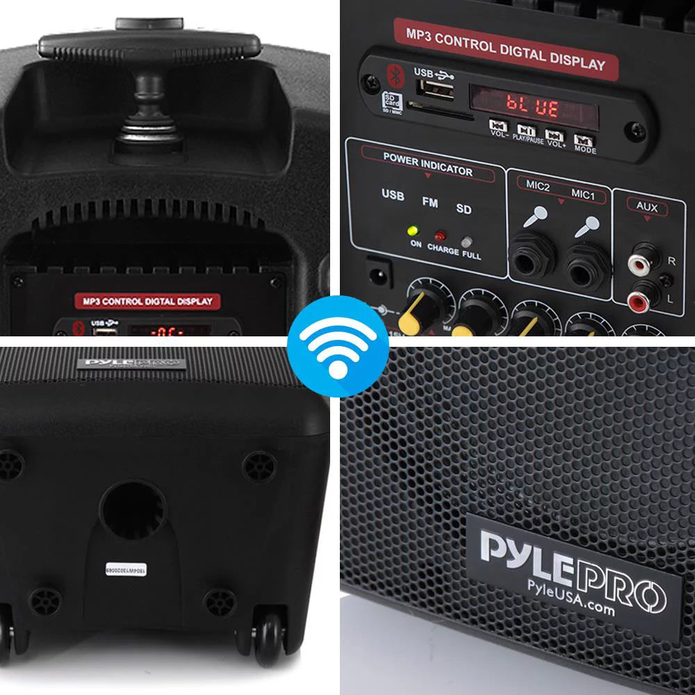 Wireless Rechargeable System Speaker - Pyle Powered Bluetooth Portable PA Compatible Battery 360W