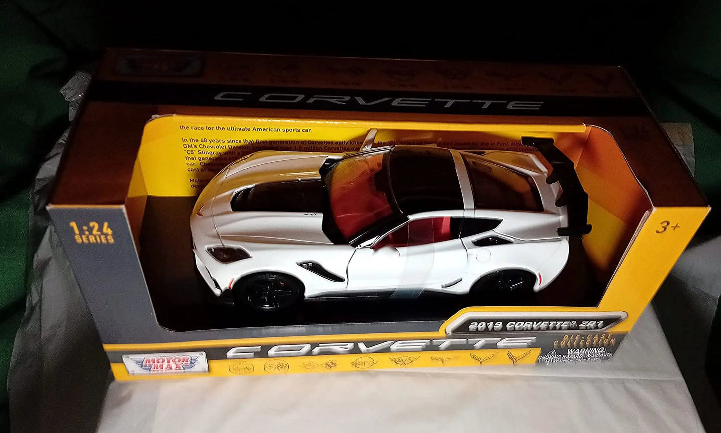 Toy Motor Chevy 1/24 scale - White Model Diecast Corvette 79356WH Max 2019 ZR1, Car -