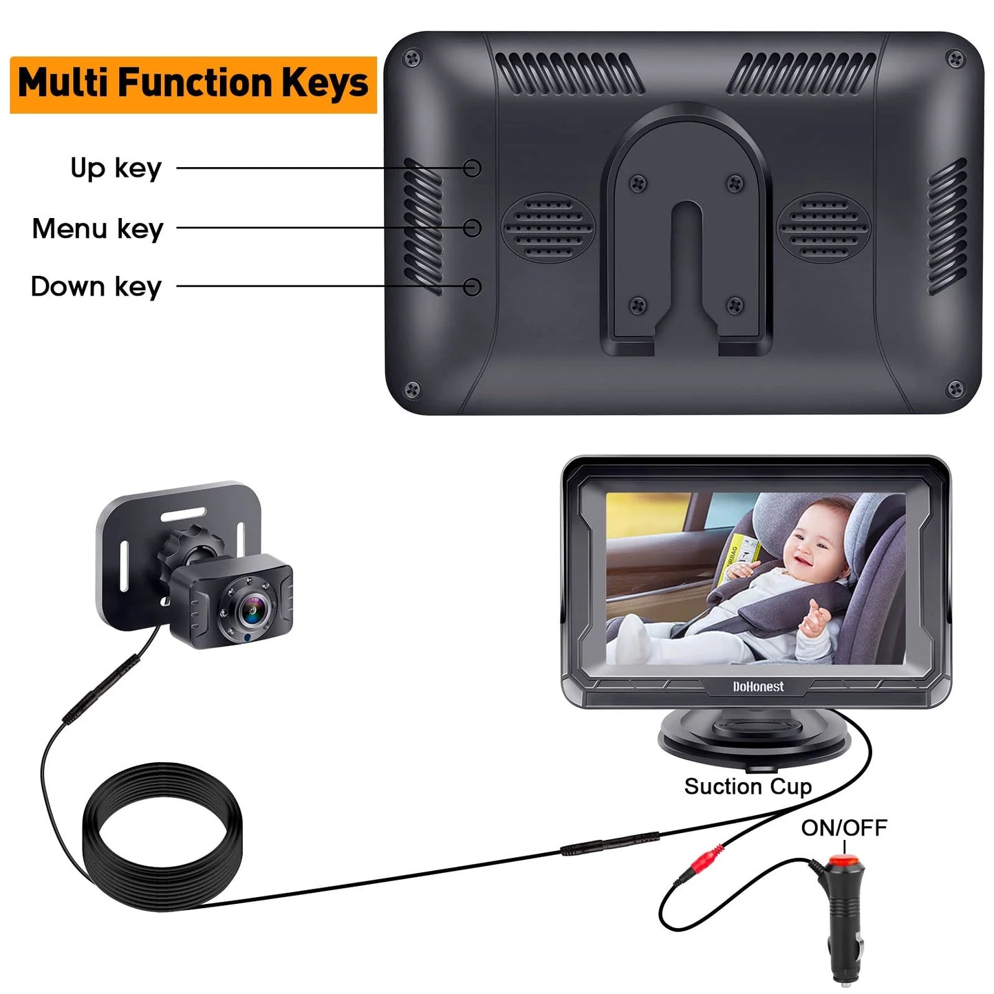 Backseat Play Install DoHonest Kids 1080P: Monitor -V33 3 Baby Easy Vision Car Camera HD Plug Rotating with Facing Two Car Camera Rear Camera 360&deg; Night Baby and Mins Crystal