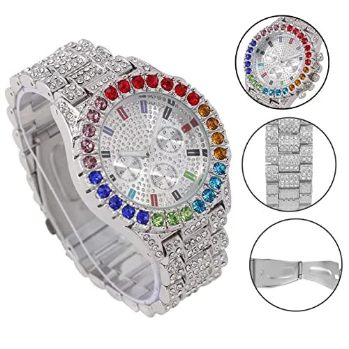 Charles with Flame Raymond Iced Watch Blinged on Sets Blast (ST10327CO-ZZ Single Bracelets Set. Colourful or Mens Out Combo Collection Out SLV) Iced Rainbow Color Out