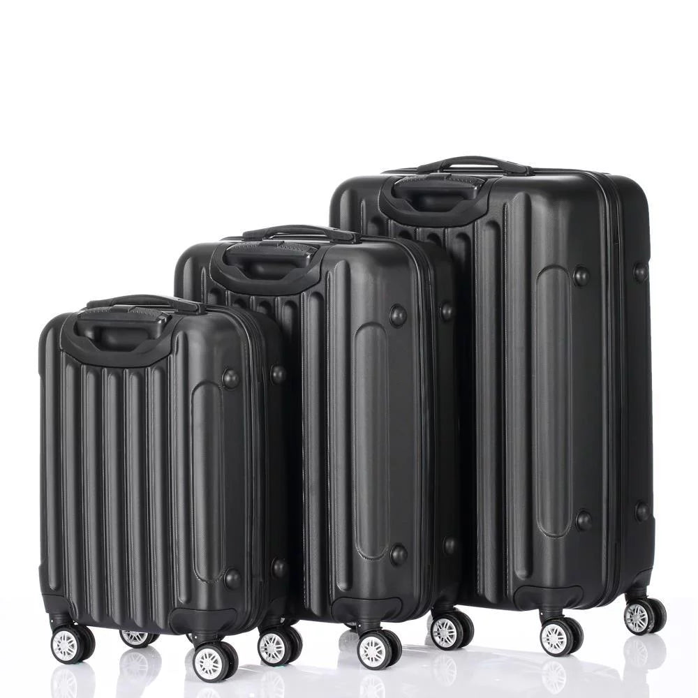 Set Lock TSA Lightweight Black Luggage Hardside SalonMore Bag 3 Piece With Spinner