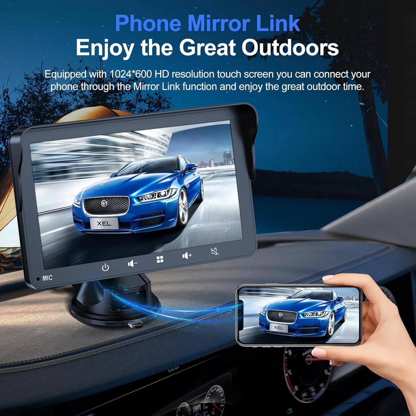 Mirror Android Apple IPS Car with 7" Car Multimedia Stereo, Backup Wireless Din Link/AUX/FM & Audio Camera, with Bluetooth, Player, Carplay Touch Portable HD Stereo Double with Auto Screen