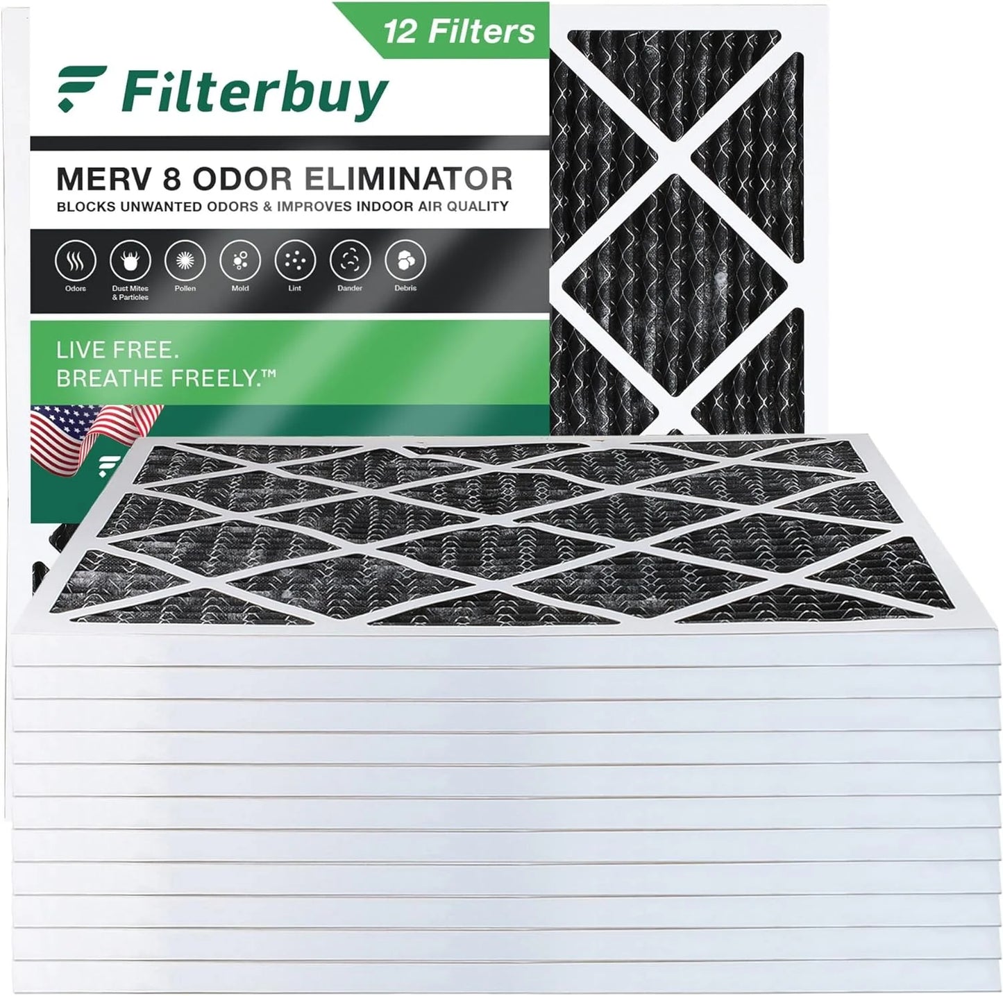 18x18x1 MERV 8 Pleated Odor HVAC Carbon Air Activated AC Furnace (12-Pack) with Filters Eliminator Filterbuy