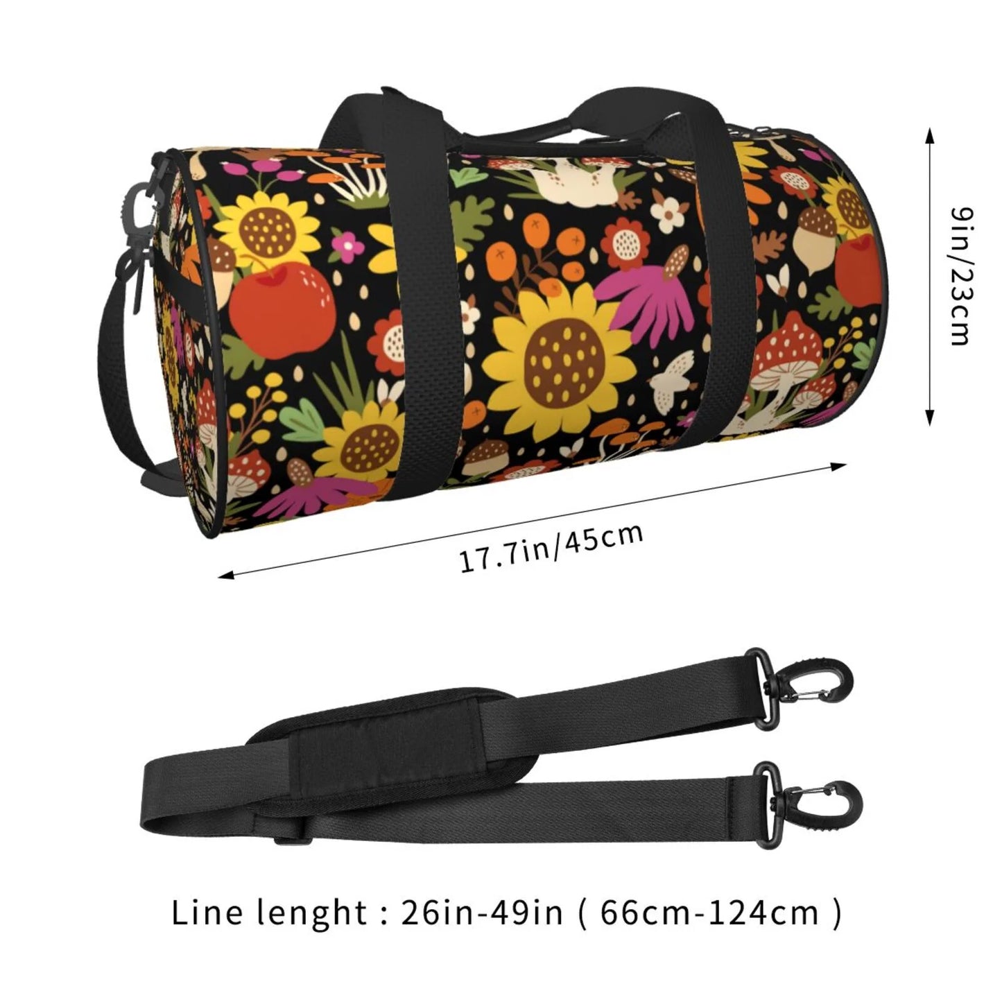 Coaee Compartment Capacity Large Gym Waterproof Bag Travel and Bag Bag Pocket Sports Sunflowers Luggage Cylinder Mushrooms with