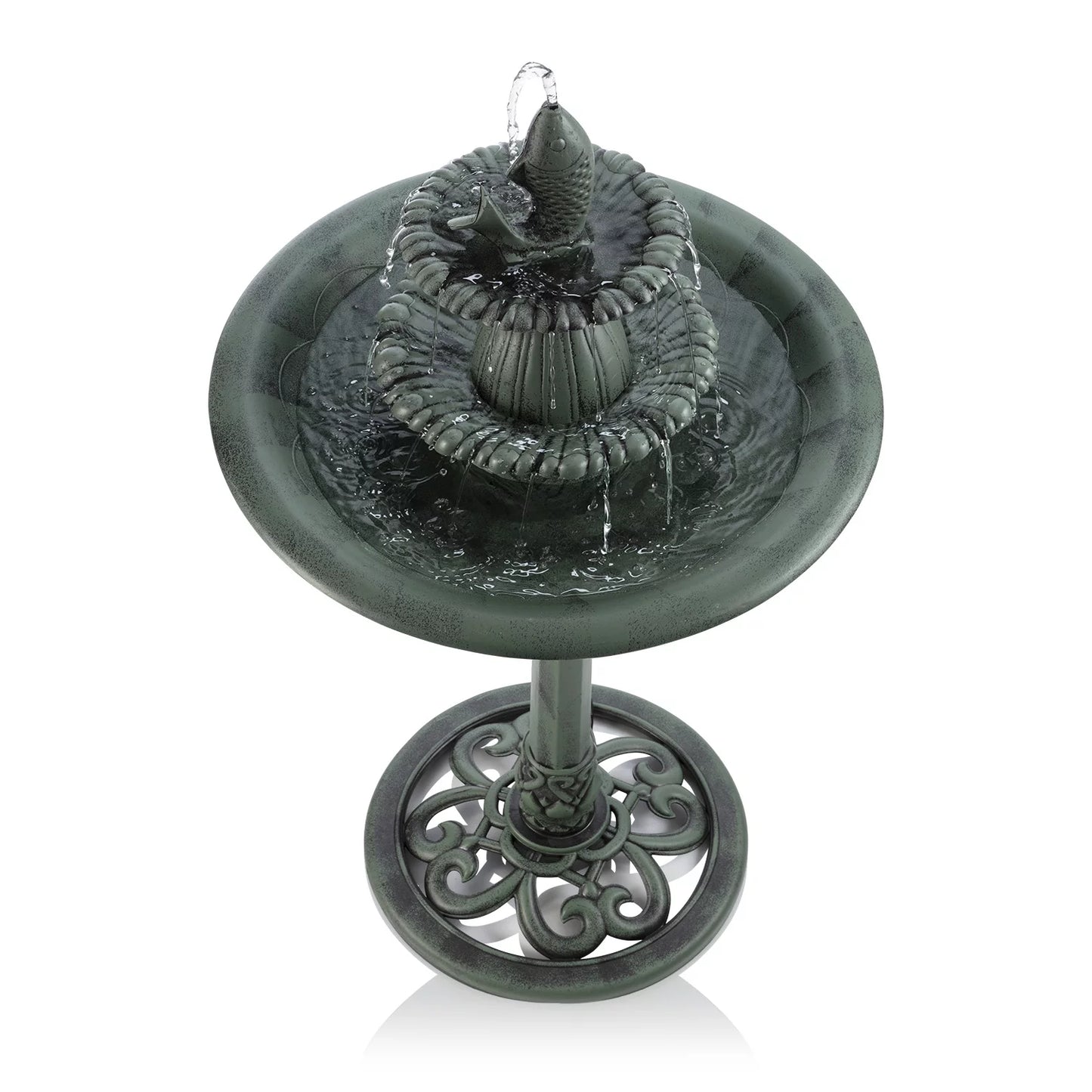 3-Tier Fountain Green Plastic Corporation Bird Bath, Pedestal Alpine