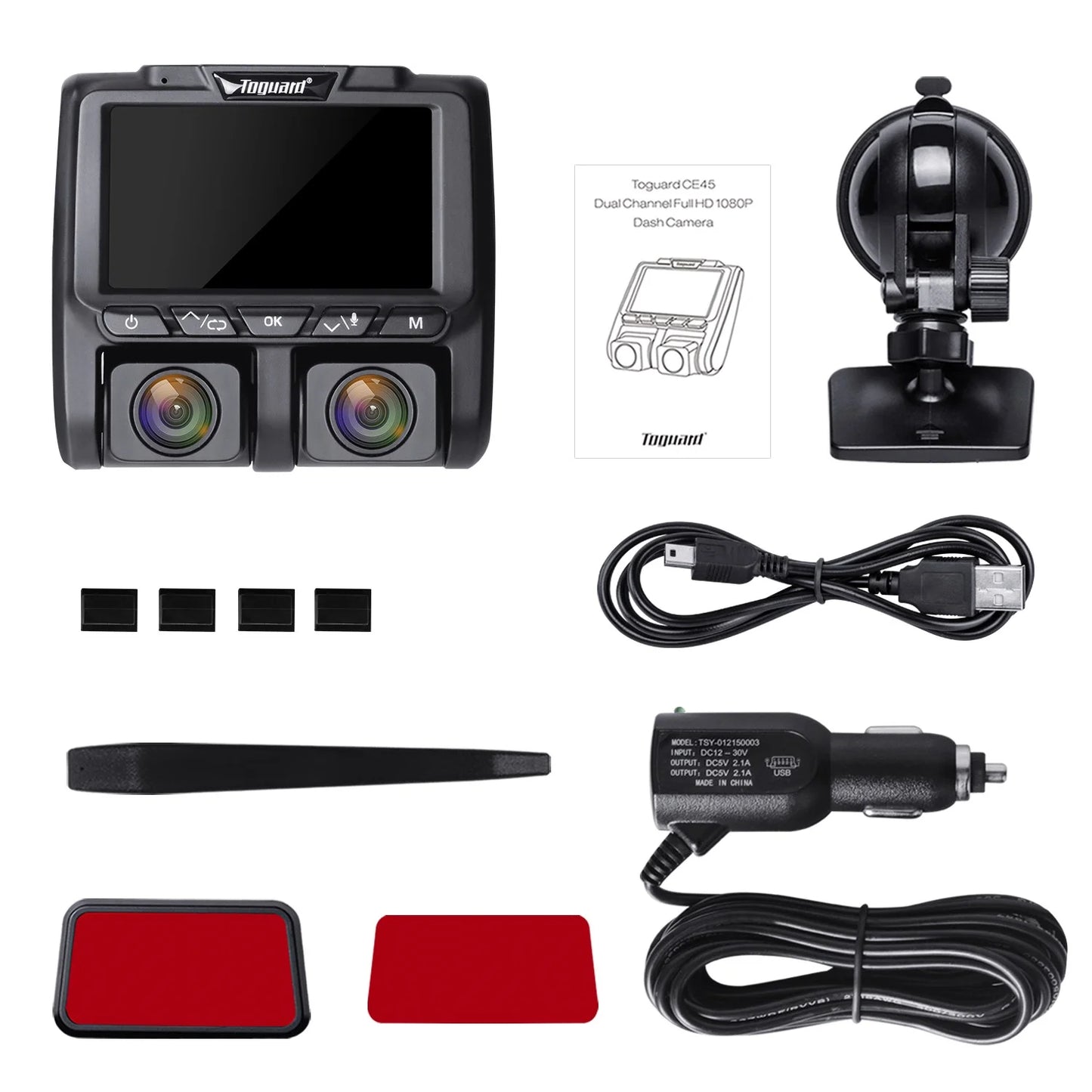 Camera Inside Dash Dash Cam Car Screen Parking LCD IR and 1080P with Vision Loop Front Recording Night G-Sensor, Monitor, 3" Camera TOGUARD Dual