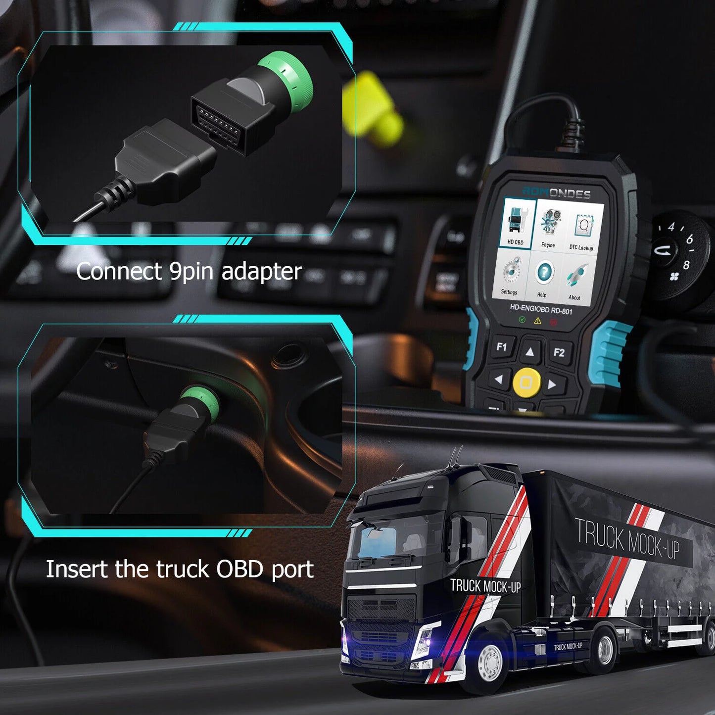 Reader Tools Diagnostic Scanner Duty Oil Romondes Scanner Truck Heavy Diesel OBD2 RD801 Truck Code Reset DPF